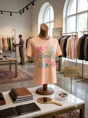 Peach 'Amen' Floral Graphic Tee